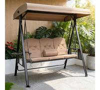 Balancelle de jardin 2/3 places avec auvent réglable, structure en acier robuste, coussins épais et 2 porte-gobelets latéraux, mobilier d'extérieur toutes saisons(3-seater)