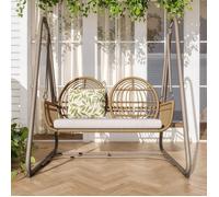 Balancelle de jardin 2 places avec dossier et coussin d'assise en rotin synthétique, idéale pour jardin, terrasse, piscine - jaune