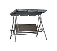 Outsunny Balancelle de Jardin 3 Places Toit Inclinaison réglable avec Porte-gobelets et Plateaux Assise Dossier Ergonomique en résine tressée PE Cadre en Acier et Polyester Gris foncé et Marron