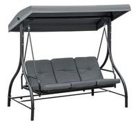 Outsunny Balancelle de jardin 3 places convertible – Toit réglable, matelas 7 cm, gris/noir