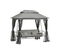 Outsunny Balancelle Acier 232x149x245cm 3 places convertible 5 coussins + matelas inclus Gris