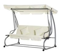 Balancelle de jardin 3 places convertible toit inclinaison réglable 2 tablettes support acier époxy gris polyester crème G