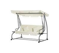 Outsunny Balancelle de Jardin 3 Places Convertible Toit Inclinaison réglable 2 tablettes Support 2L x 1,2l x 1,64H m Acier Noir Polyester Beige