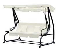 Balancelle de jardin 3 places convertible toit inclinaison réglable 2 tablettes support acier époxy gris polyester crème Noir G