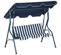 Outsunny Balancelle de Jardin 3 Places Toit imperméabilisé Inclinaison réglable Coussins Assise Dossier 1,7L x 1,1l x 1,53H m Acier Polyester Bleu Blanc rayé