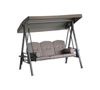 Outsunny Balancelle de jardin 3 places Grand confort, toit inclinable, plateaux rétractables Marron