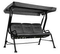 Balancelle De Jardin 3 Places Grand Confort Toit Inclinaison Réglable Épais Coussins Amovibles Polyester Acier Époxy Gris Noir