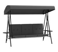 Balancelle De Jardin 3 Places Grand Confort - Toit Réglable, 2 Tablettes Latérales, Coussins - Acier Polyester Anthracite