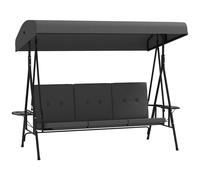 Outsunny Balancelle de Jardin 3 Places Grand Confort Inclinaison Toit réglable, 2 tablettes latérales, Coussins, Acier Polyester Gris foncé