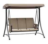 Outsunny Balancelle de Jardin 3 Places Toit Inclinaison réglable Assise Dossier Ergonomique 2 Pochettes Rangement métal époxy alu. textilène Marron