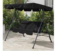 Balancelle de Jardin 3 Places Toit Inclinaison réglable Coussins Assise et Dossier Acier Noir Polyester Noire