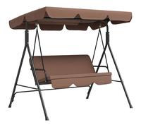 Balancelle De Jardin 3 Places Toit Réglable Coussins Assise Dossier Acier Polyester Marron