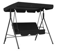 Balancelle De Jardin 3 Places Toit Réglable Coussins Assise Dossier Acier Polyester Noir