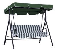 Balancelle De Jardin 3 Places Toit Réglable Coussins Assise Dossier Acier Polyester Vert Blanc Rayé