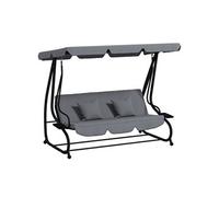 Outsunny Balancelle de Jardin 3 Places Convertible Toit Inclinaison réglable 2 tablettes Support 2L x 1,2l x 1,64H m métal époxy Noir Polyester Gris foncé