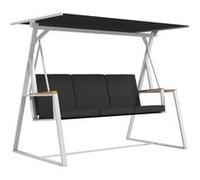Balancelle de jardin design 3 places toit inclinaison réglable matelas fourni acier blanc tissu gris foncé G