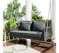 Balancelle de Jardin extérieur, rotin Gris, Coussins Gris, 2 Places, avec Coussins d'assise et de Dossier, déhoussable et Lavable