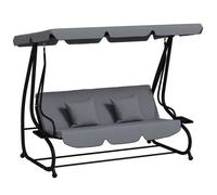 Balancelle de jardin - Outsunny - 3 places convertible - toit inclinaison réglable - 2 tablettes - 2 x 1,2 x 1,64 m acier gris foncé