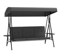 Outsunny Balancelle de Jardin 3 Places Grand Confort Inclinaison Toit réglable, 2 tablettes latérales, Coussins, Acier Polyester Gris foncé