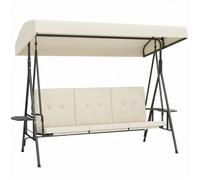 Balancelle de jardin - Outsunny - 3 places - inclinaison toit réglable - 2 tablettes latérales, coussins - acier - crème