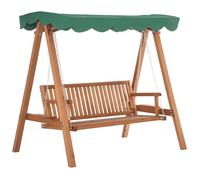 Balancelle de jardin - Outsunny - 3 places toit imperméabilisé 2 tablettes support charge 360 kg - bois pin - 1,9x1,3x1,85m - vert