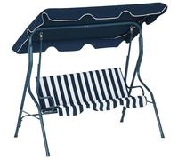 Outsunny Balancelle de Jardin 3 Places Toit imperméabilisé Inclinaison réglable Coussins Assise Dossier 1,7L x 1,1l x 1,53H m Acier Polyester Bleu Blanc rayé