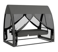 Balancelle De Jardin Convertible 3 Places - Matelas Assise Dossier, Moustiquaire Intégrale, Toit - Métal Polyester Gris