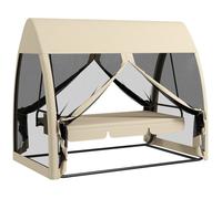 Balancelle de jardin - Outsunny - convertible - 3 places - avec auvent et coussins - filet avec fermetures éclair poche - beige