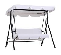 Outsunny Balancelle de Jardin 3 Places Toit Inclinaison réglable Coussins Assise et Dossier 1,72L x 1,1l x 1,52H m Acier Noir Polyester Blanc