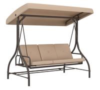 Outsunny Balancelle de jardin Convertible 3 places Grand Confort avec coussins et toit réglable Kaki