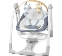 Ingenuity, Balancelle Portable Swing 'n Go avec Arc d'Activités en Bois Durable et 5 Vitesses, pour Enfants de 0 à 9 Mois, Jusqu'à 9 kg, Chambray