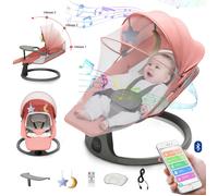 Balancelle Transat Bébé Électrique 3 en 1 avec Télécommande, Pédale, Table à manger, 5 Modes balancement, Bluetooth Musique - Rose