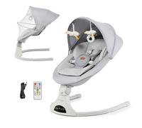 Kinderkraft TULSY Transat électrique pour bébé, 5 niveaux d'intensité, 12 mélodies préréglées, jouets amovibles, réglable, léger, Bluetooth et USB, harnais à 5 points, gris