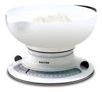 Salter Balance de Cuisine Mécanique avec Bol Bec Verseur, Cadran Rotatif Analogique, Ajouter & Peser, Capacité 4KG, Mesure Liquides en ml/fl.oz, Facile à Lire, Sans Pile, Design Blanc Élégant