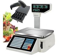 Balances numériques à Code-Barres avec imprimante d’étiquettes et de reçus, Double Affichage arrière Avant, 63 Touches de Raccourci, balances d’Impression d’étiquettes commerciales pour Le p