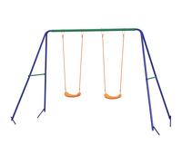Balançoire 2 Agrès Portique Avec 2 Balançoires Dim. 2,69l X 1,6l X 1,8h M Métal Époxy Anticorrosion Vert Bleu Pp Orange