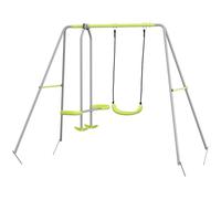 Outsunny Balançoire portique enfant 2 en 1 – 1 agrès et 1 face à face Métal Vert 255x160x180 cm