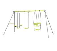 Balançoire 3 agrès portique 2 face à face et balançoire dim. 2,83L x 1,56l x 1,8H m métal époxy PE gris vert Vert G