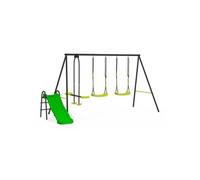 IDMARKET Balançoire 3 agrès portique avec 2 balançoires, face à face et toboggan
