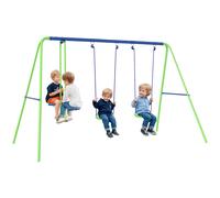 Balançoire 3 Agrès Portique Avec 2 Balançoires Et Face À Face Dim. 2,8l X 1,4l X 1,78h M Métal Époxy Anticorrosion Pe Vert Bleu