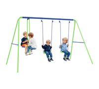 Balançoire 3 Agrès Portique Avec 2 Balançoires Et Face À Face Dim. 2,8l X 1,4l X 1,78h M Métal Époxy Anticorrosion Pe Vert Bleu