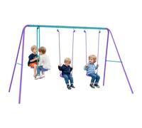 Outsunny Balançoire portique pour Enfant 3 en 1 avec 1 balançoire Face à Face et 2 sièges de balancelle, balançoire Enfant extérieur en métal, Hauteur réglable, Charge 180 kg, pour 3+Ans, Violet
