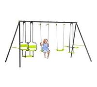 Balançoire 4 agrès portique avec 2 balançoires et 2 face à face dim. 3,55L x 1,84l x 1,86H m acier époxy gris PE vert Vert G