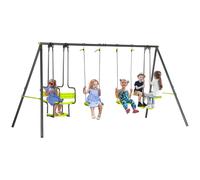 Balançoire 4 Agrès Portique Avec 2 Balançoires Et 2 Face À Face Dim. 3,55l X 1,84l X 1,86h M Acier Époxy Gris Pe Vert