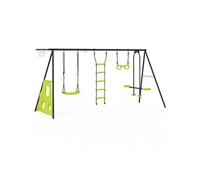 IDMARKET Balançoire 4 agrès portique avec balançoire face à face trapèze échelle panier de basket et buts de foot