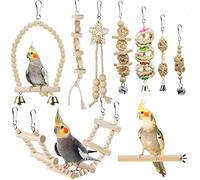 Balançoire à oiseaux 9 pièces | Jouets à mâcher en bois naturel avec hamac échelle perchoir | Accessoires de cage pour perruches, perroquets, calopsittes, inséparables