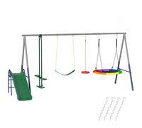 Balançoire Aire De Jeux 4+1 Agrès Acier Gris Bleu