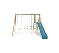Balançoire ALEO BY TRIGANO OPTIMA 2 en bois et métal avec toboggan Vert et bleu