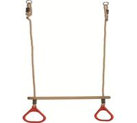 Balançoire avec anneaux de gymnastique 2 en 1, balançoire trapèze, balançoire d'extérieur en bois pour enfants, à suspendre, balançoire de jardin, jouet, rouge jusqu'à 70 kg