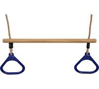 Balançoire avec anneaux de gymnastique 2 en 1, balançoire trapèze, Outdoor Indoor, balançoire pour enfants en bois, à suspendre, balançoire de jardin, jouet, bleu jusqu'à 70 kg